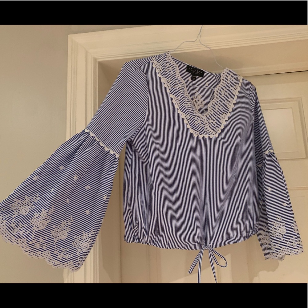 Blue and White Stripped Blouse with flare arms